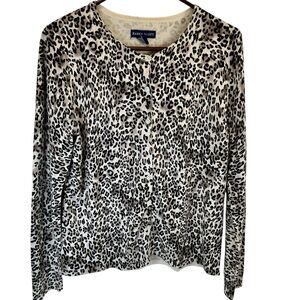Karen Scott Size Med Cheetah Animal Print Button‎ Cardigan Sweater Office Career
